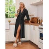 image:imageEkouaer Robes for Women Long Knit Bathrobe Soft 34 Sleeves Kimono Robe  V Neck Pockets Calf Length Lightweight Material TieBlack