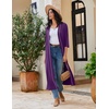 image:imageEkouaer Robes for Women Long Knit Bathrobe Soft 34 Sleeves Kimono Robe  V Neck Pockets Calf Length Lightweight Material TieDeep Purple