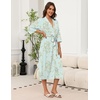 image:imageEkouaer Robes for Women Long Knit Bathrobe Soft 34 Sleeves Kimono Robe  V Neck Pockets Calf Length Lightweight Material TieGreen Daisy
