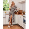 image:imageEkouaer Robes for Women Long Knit Bathrobe Soft 34 Sleeves Kimono Robe  V Neck Pockets Calf Length Lightweight Material TieLeopard Print