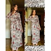image:imageEkouaer Robes for Women Long Knit Bathrobe Soft 34 Sleeves Kimono Robe  V Neck Pockets Calf Length Lightweight Material TieLeopard Print