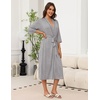 image:imageEkouaer Robes for Women Long Knit Bathrobe Soft 34 Sleeves Kimono Robe  V Neck Pockets Calf Length Lightweight Material TieLight Gray