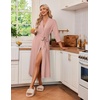 image:imageEkouaer Robes for Women Long Knit Bathrobe Soft 34 Sleeves Kimono Robe  V Neck Pockets Calf Length Lightweight Material TieMisty Rose
