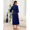 image:imageEkouaer Robes for Women Long Knit Bathrobe Soft 34 Sleeves Kimono Robe  V Neck Pockets Calf Length Lightweight Material TieNavy Blue