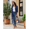 image:imageEkouaer Robes for Women Long Knit Bathrobe Soft 34 Sleeves Kimono Robe  V Neck Pockets Calf Length Lightweight Material TieNavy Blue Floral