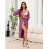 image:imageEkouaer Robes for Women Long Knit Bathrobe Soft 34 Sleeves Kimono Robe  V Neck Pockets Calf Length Lightweight Material TiePurple Red