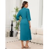 image:imageEkouaer Robes for Women Long Knit Bathrobe Soft 34 Sleeves Kimono Robe  V Neck Pockets Calf Length Lightweight Material TieTurquoise