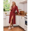 image:imageEkouaer Robes for Women Long Knit Bathrobe Soft 34 Sleeves Kimono Robe  V Neck Pockets Calf Length Lightweight Material TieWine Red