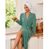 image:imageEkouaer Robes for Women Long Knit Bathrobe Soft Lightweight Kimono Robes  Womens Long Robes Soft Long Sleeve BathRobes with Pockets Ladies Mid Calf Length Casual Sleepwear with Inner Tie Outer BeltGreen