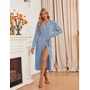 image:imageEkouaer Robes for Women Long Knit Bathrobe Soft Lightweight Kimono Robes  Womens Long Robes Soft Long Sleeve BathRobes with Pockets Ladies Mid Calf Length Casual Sleepwear with Inner Tie Outer BeltLight Blue