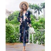 image:imageEkouaer Women Kimono Robes Full Length Knit Bathrobe Lightweight Sleepwear  Long Loungewear Soft Lightweight Fabric Christmas Day Valentines Day Bridal PartyFloral Navy