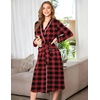 image:imageEkouaer Women Kimono Robes Full Length Knit Bathrobe Lightweight Sleepwear  Long Loungewear Soft Lightweight Fabric Christmas Day Valentines Day Bridal PartyBlack and Red Plaid