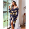 image:imageEkouaer Women Kimono Robes Full Length Knit Bathrobe Lightweight Sleepwear  Long Loungewear Soft Lightweight Fabric Christmas Day Valentines Day Bridal PartyFloral Deep Blue