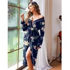 image:imageEkouaer Women Kimono Robes Full Length Knit Bathrobe Lightweight Sleepwear  Long Loungewear Soft Lightweight Fabric Christmas Day Valentines Day Bridal PartyFloral Navy