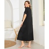 image:imageEkouaer Women Robe Zipper Short Sleeves Full Length House Coat with Pockets  Zip Up Bathrobe Short Sleeve Soft and LightweightBblack