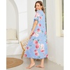 image:imageEkouaer Women Robe Zipper Short Sleeves Full Length House Coat with Pockets  Zip Up Bathrobe Short Sleeve Soft and LightweightBblue Fower