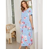 image:imageEkouaer Women Robe Zipper Short Sleeves Full Length House Coat with Pockets  Zip Up Bathrobe Short Sleeve Soft and LightweightBblue Fower