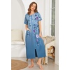 image:imageEkouaer Women Robe Zipper Short Sleeves Full Length House Coat with Pockets  Zip Up Bathrobe Short Sleeve Soft and LightweightBlue Continuous Flowers
