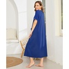 image:imageEkouaer Women Robe Zipper Short Sleeves Full Length House Coat with Pockets  Zip Up Bathrobe Short Sleeve Soft and LightweightBlue Sapphire