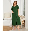 image:imageEkouaer Women Robe Zipper Short Sleeves Full Length House Coat with Pockets  Zip Up Bathrobe Short Sleeve Soft and LightweightDark Green