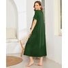 image:imageEkouaer Women Robe Zipper Short Sleeves Full Length House Coat with Pockets  Zip Up Bathrobe Short Sleeve Soft and LightweightDark Green