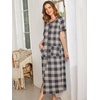 image:imageEkouaer Women Robe Zipper Short Sleeves Full Length House Coat with Pockets  Zip Up Bathrobe Short Sleeve Soft and LightweightGray Plaid