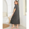 image:imageEkouaer Women Robe Zipper Short Sleeves Full Length House Coat with Pockets  Zip Up Bathrobe Short Sleeve Soft and LightweightGrey