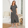 image:imageEkouaer Women Robe Zipper Short Sleeves Full Length House Coat with Pockets  Zip Up Bathrobe Short Sleeve Soft and LightweightGrey