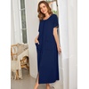 image:imageEkouaer Women Robe Zipper Short Sleeves Full Length House Coat with Pockets  Zip Up Bathrobe Short Sleeve Soft and LightweightNavy Blue