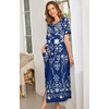image:imageEkouaer Women Robe Zipper Short Sleeves Full Length House Coat with Pockets  Zip Up Bathrobe Short Sleeve Soft and LightweightNavy Blue White Flowers