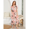 image:imageEkouaer Women Robe Zipper Short Sleeves Full Length House Coat with Pockets  Zip Up Bathrobe Short Sleeve Soft and LightweightPink Fower