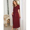 image:imageEkouaer Women Robe Zipper Short Sleeves Full Length House Coat with Pockets  Zip Up Bathrobe Short Sleeve Soft and LightweightRed Plaid