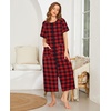 image:imageEkouaer Women Robe Zipper Short Sleeves Full Length House Coat with Pockets  Zip Up Bathrobe Short Sleeve Soft and LightweightRed Plaid