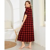 image:imageEkouaer Women Robe Zipper Short Sleeves Full Length House Coat with Pockets  Zip Up Bathrobe Short Sleeve Soft and LightweightRed Plaid
