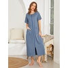 image:imageEkouaer Women Robe Zipper Short Sleeves Full Length House Coat with Pockets  Zip Up Bathrobe Short Sleeve Soft and LightweightSteel Blue