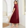 image:imageEkouaer Women Robe Zipper Short Sleeves Full Length House Coat with Pockets  Zip Up Bathrobe Short Sleeve Soft and LightweightWine Red