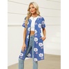 image:imageEkouaer Women Zipper Robe Waffle Bathrobe Short House Coat with Pockets  Lightweight Robe Short Sleeve Waffle Material V NeckBlue Leopard Floral