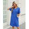 image:imageEkouaer Women Zipper Robe Waffle Bathrobe Short House Coat with Pockets  Lightweight Robe Short Sleeve Waffle Material V NeckBright Cobalt Blue