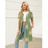 image:imageEkouaer Women Zipper Robe Waffle Bathrobe Short House Coat with Pockets  Lightweight Robe Short Sleeve Waffle Material V NeckGreen Floral Print