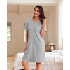 image:imageEkouaer Women Zipper Robe Waffle Bathrobe Short House Coat with Pockets  Lightweight Robe Short Sleeve Waffle Material V NeckLight Grey