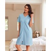 image:imageEkouaer Women Zipper Robe Waffle Bathrobe Short House Coat with Pockets  Lightweight Robe Short Sleeve Waffle Material V NeckSky Blue