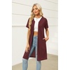 image:imageEkouaer Women Zipper Robe Waffle Bathrobe Short House Coat with Pockets  Lightweight Robe Short Sleeve Waffle Material V NeckWine Red