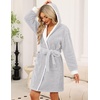 image:imageEkouaer Womens Hooded Bathrobe Short Fleece Robe Soft Luxury Sleepwear  Ultra Soft amp Textured Fleece Skin Friendly Long Sleeve Big Hooded Knee Length Warm and Cute BathrobeB Light Grey