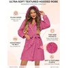 image:imageEkouaer Womens Hooded Bathrobe Short Fleece Robe Soft Luxury Sleepwear  Ultra Soft amp Textured Fleece Skin Friendly Long Sleeve Big Hooded Knee Length Warm and Cute BathrobeRose Redjacquard