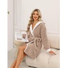 image:imageEkouaer Womens Hooded Bathrobe Short Fleece Robe Soft Luxury Sleepwear  Ultra Soft amp Textured Fleece Skin Friendly Long Sleeve Big Hooded Knee Length Warm and Cute BathrobeKhaki