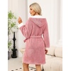 image:imageEkouaer Womens Hooded Bathrobe Short Fleece Robe Soft Luxury Sleepwear  Ultra Soft amp Textured Fleece Skin Friendly Long Sleeve Big Hooded Knee Length Warm and Cute BathrobeB Rose Pink