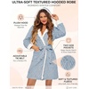 image:imageEkouaer Womens Hooded Bathrobe Short Fleece Robe Soft Luxury Sleepwear  Ultra Soft amp Textured Fleece Skin Friendly Long Sleeve Big Hooded Knee Length Warm and Cute BathrobeLight Bluejacquard