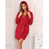 image:imageEkouaer Womens Hooded Bathrobe Short Fleece Robe Soft Luxury Sleepwear  Ultra Soft amp Textured Fleece Skin Friendly Long Sleeve Big Hooded Knee Length Warm and Cute BathrobeRedjacquard