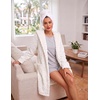 image:imageEkouaer Womens Hooded Bathrobe Short Fleece Robe Soft Luxury Sleepwear  Ultra Soft amp Textured Fleece Skin Friendly Long Sleeve Big Hooded Knee Length Warm and Cute BathrobeA Whitejacquard