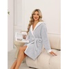 image:imageEkouaer Womens Hooded Bathrobe Short Fleece Robe Soft Luxury Sleepwear  Ultra Soft amp Textured Fleece Skin Friendly Long Sleeve Big Hooded Knee Length Warm and Cute BathrobeB Light Grey